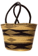 Load image into Gallery viewer, Ghanaian Black Diamond Shopper with Leather Handles