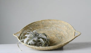 Beige Handwoven Decorative Moroccan Basket with Handles